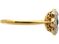 Edwardian 18ct Gold and Platinum, Diamond and Sapphire Cluster Ring