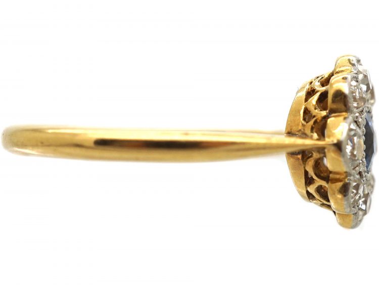 Edwardian 18ct Gold and Platinum, Diamond and Sapphire Cluster Ring