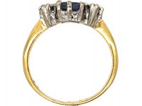 Art Deco 18ct Gold, Square Cut Sapphire & Diamond Three Stone Ring