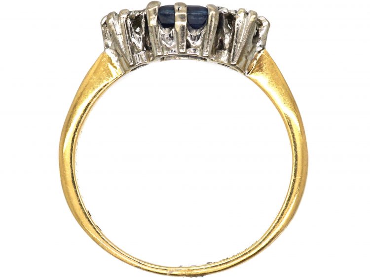 Art Deco 18ct Gold, Square Cut Sapphire & Diamond Three Stone Ring