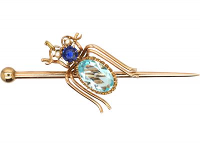 Edwardian 15ct Gold Bug Brooch set with an Aquamarine