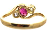 1930s 18ct Gold, Ruby and Diamond Cross Over Ring