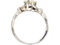 Art Deco Platinum, Two Stone Diamond Ring with Leaf Detail