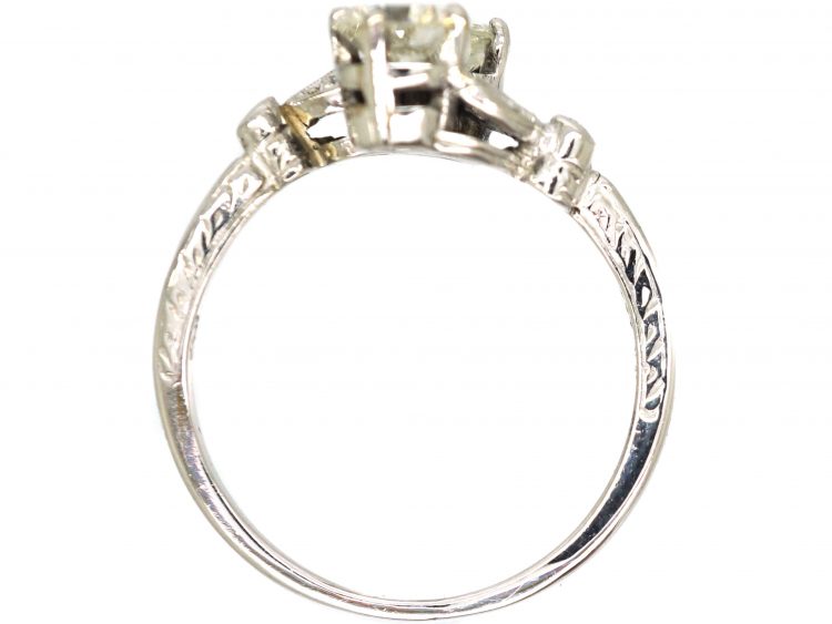 Art Deco Platinum, Two Stone Diamond Ring with Leaf Detail