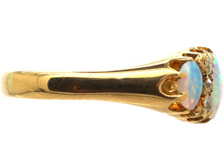 Edwardian 18ct Gold, Three Stone Opal & Diamond Ring
