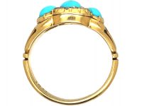 Victorian 18ct Gold, Three Stone Turquoise and Rose Diamond Ring
