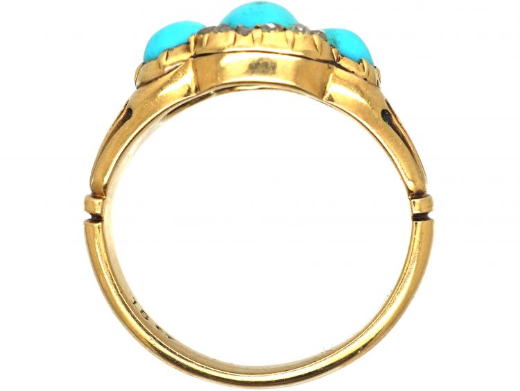 Victorian 18ct Gold, Three Stone Turquoise and Rose Diamond Ring