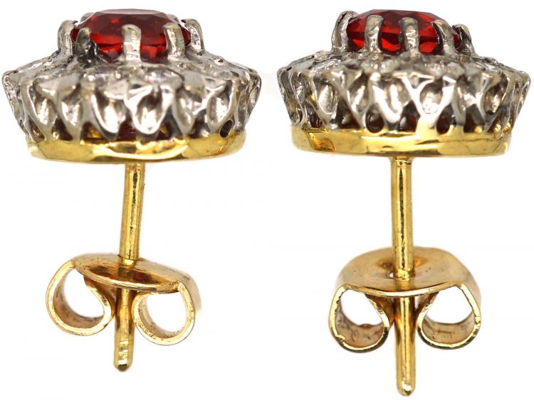 18ct Gold, Fire Opal & Diamond Cluster Earrings