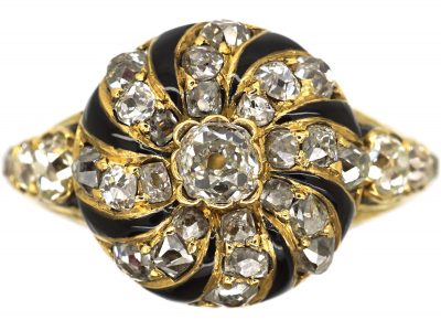 Victorian 18ct gold, Diamond and Black Enamel Memorial Ring
