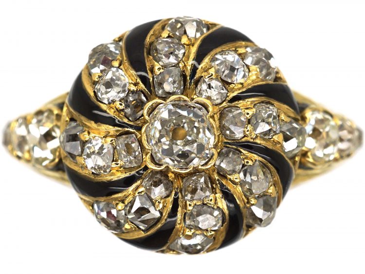 Victorian 18ct gold, Diamond and Black Enamel Memorial Ring