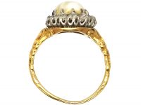 Victorian 18ct Gold, Natural Pearl & Old Mine Cut Diamond Cluster Ring
