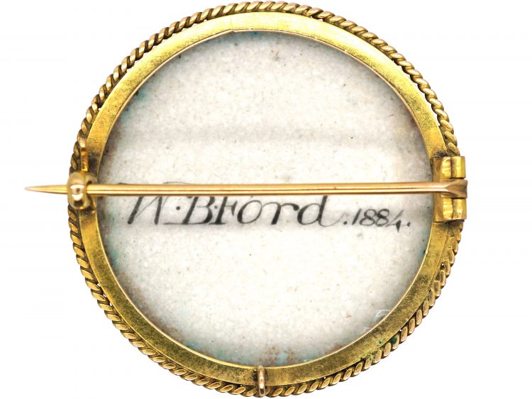 Victorian 15ct Gold & Enamel Brooch of an English Setter signed by W.B Ford in 1884
