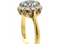 18ct Gold, Aquamarine & Diamond Oval Cluster Ring