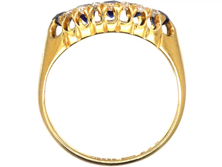 Edwardian 18ct Gold Sapphire & Diamond Boat Shaped Ring