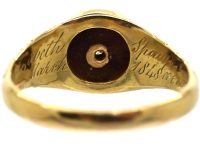 Early Victorian 18ct Gold Mourning Ring with Banded Sardonyx of a Flower