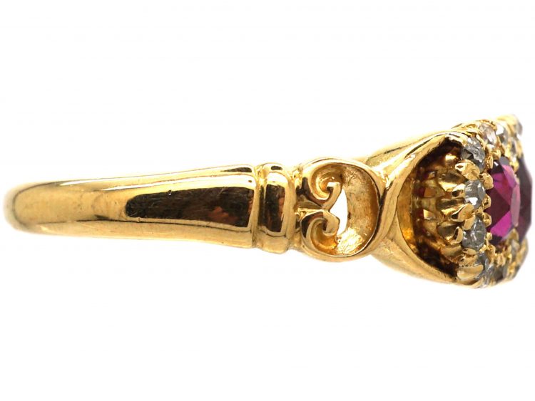 Edwardian 18ct Gold, Ruby and Diamond Conjoined Double Cluster Ring