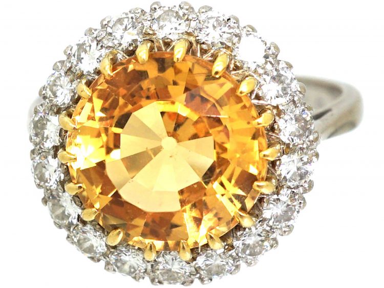 18ct White Gold, Large Topaz and Diamond Cluster Ring