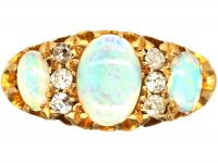 Edwardian 18ct Gold, Three Stone Opal & Diamond Ring
