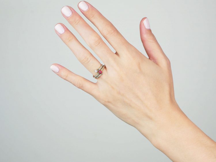 Art Deco Gold, Spinel and Rose Cut Diamond Wrap Around Ring