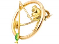 Edwardian 15ct Gold Monkey & Fish Novelty Brooch
