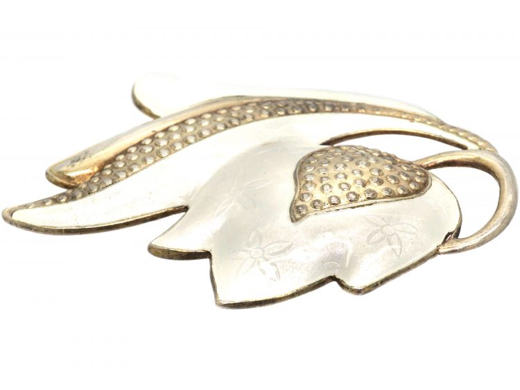 Silver & White Enamel Tulip Brooch by J Tostrup