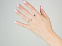 Edwardian 18ct Gold, Rub Over Set Green Garnet & Diamond Five Stone Ring