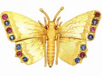 Edwardian 15ct Gold Butterfly Brooch set with Rubies & Sapphires