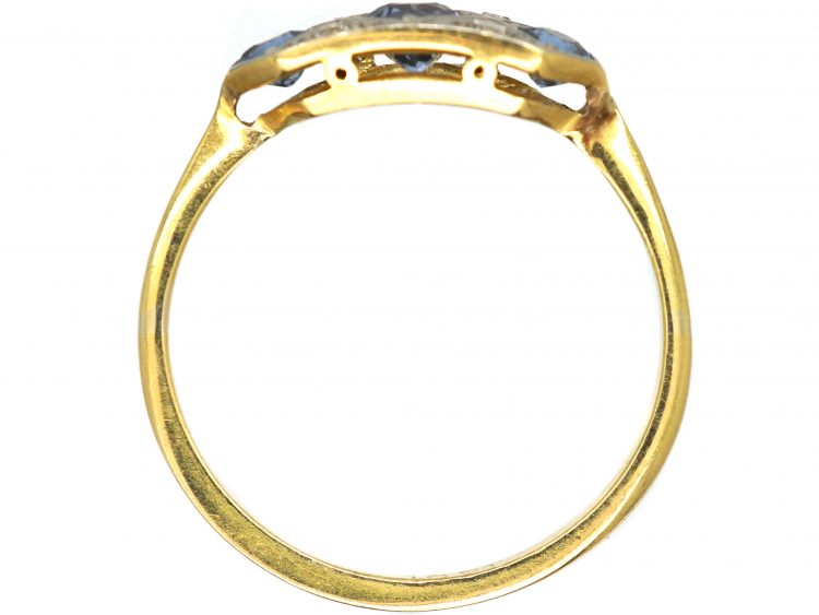 Art Deco 18ct Gold and Platinum, Sapphire and Diamond Plaque Ring