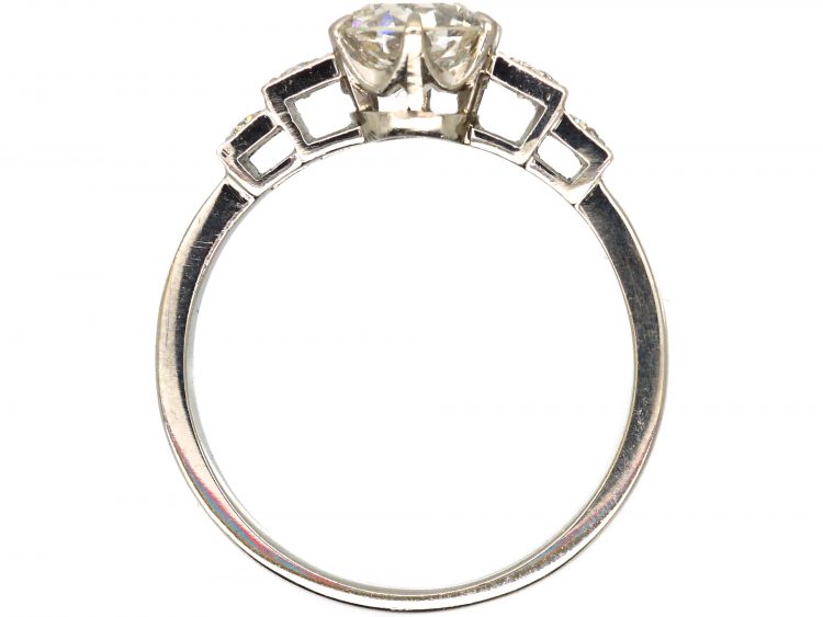 Art Deco Platinum, Diamond Solitaire Ring with Diamond Set Shoulders
