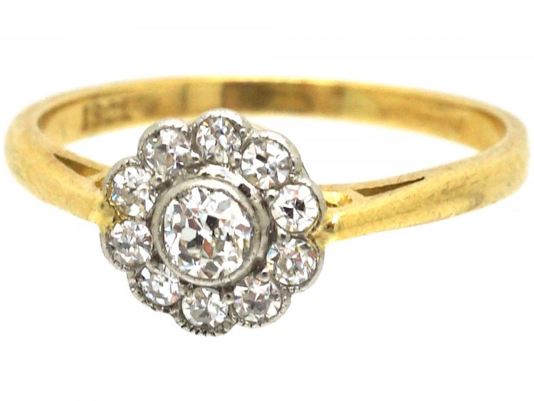 Edwardian 18ct Gold & Platinum, Diamond Daisy Cluster Ring