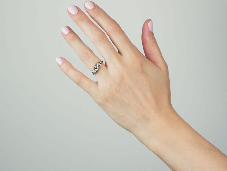 Victorian 18ct Gold, Three Stone Diamond Carved Half Hoop Ring