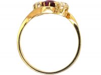 1930s 18ct Gold, Ruby and Diamond Cross Over Ring