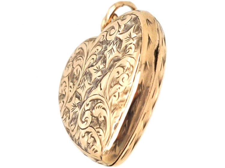 Edwardian 9ct Gold Back & Front Heart Shaped Locket with Ivy Leaf Engraving