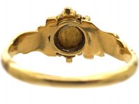 Regency 18ct Gold, Ruby & Diamond Cluster Ring with Leaf Shoulders
