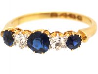 Edwardian 18ct Gold, Sapphire & Diamond Five Stone Ring