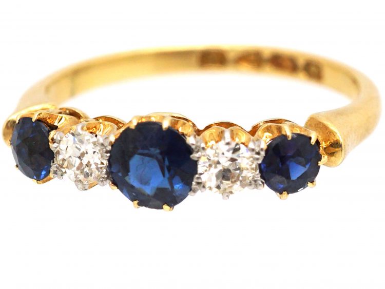 Edwardian 18ct Gold, Sapphire & Diamond Five Stone Ring