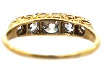 Victorian 18ct Gold, Five Stone Diamond Carved Half Hoop Ring