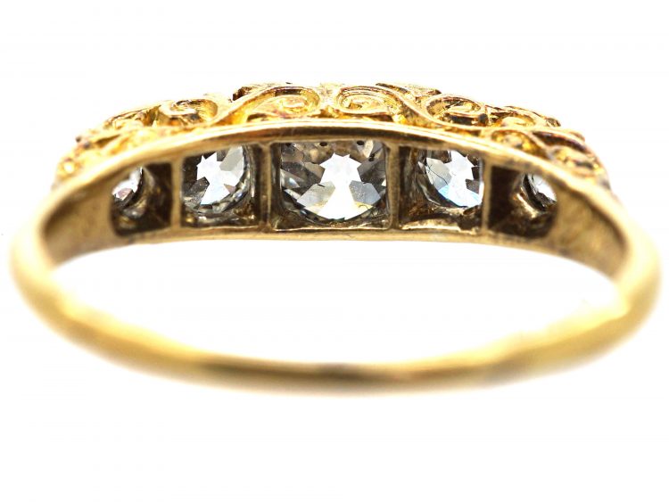 Victorian 18ct Gold, Five Stone Diamond Carved Half Hoop Ring