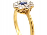 Edwardian 18ct Gold and Platinum, Diamond and Sapphire Cluster Ring