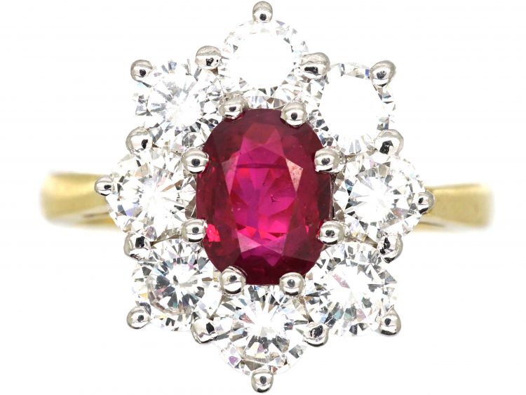 18ct Gold, Ruby & Diamond Cluster Ring