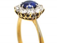 Edwardian 18ct Gold and Platinum, Sapphire and Diamond Cluster Ring