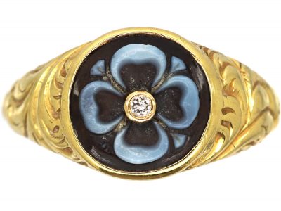 Early Victorian 18ct Gold Mourning Ring with Banded Sardonyx of a Flower