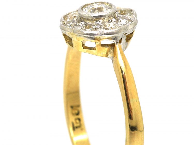 Edwardian 18ct Gold & Platinum, Diamond Daisy Cluster Ring