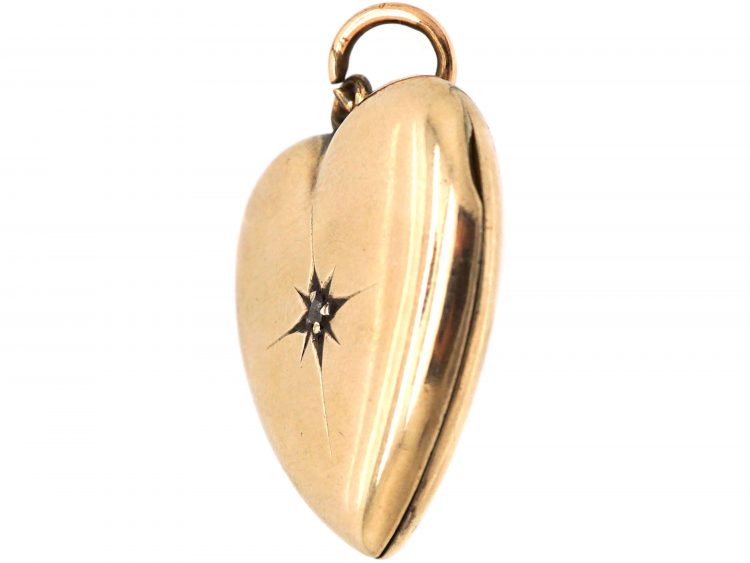Edwardian 9ct Gold Back & Front Heart Shaped Locket set with a Diamond