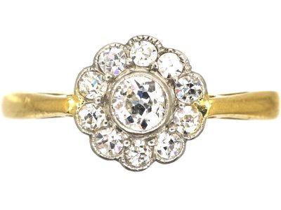 Edwardian 18ct Gold & Platinum, Diamond Daisy Cluster Ring