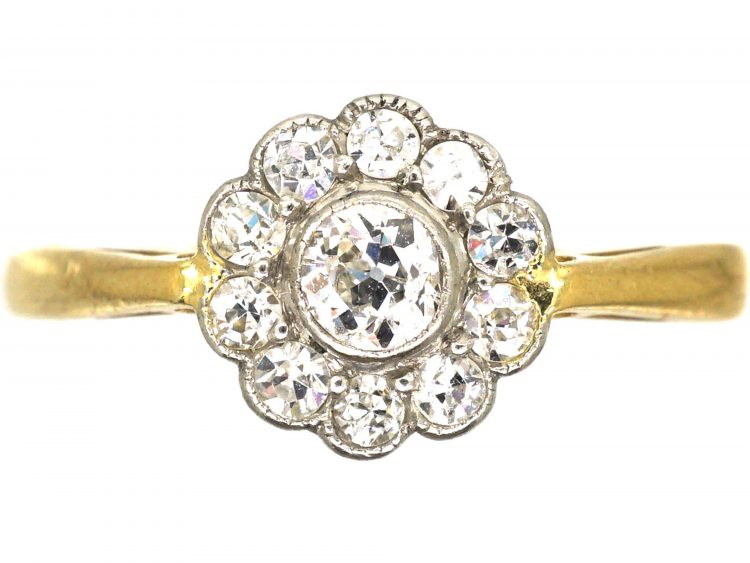 Edwardian 18ct Gold & Platinum, Diamond Daisy Cluster Ring