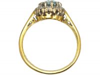 18ct Gold, Aquamarine & Diamond Oval Cluster Ring