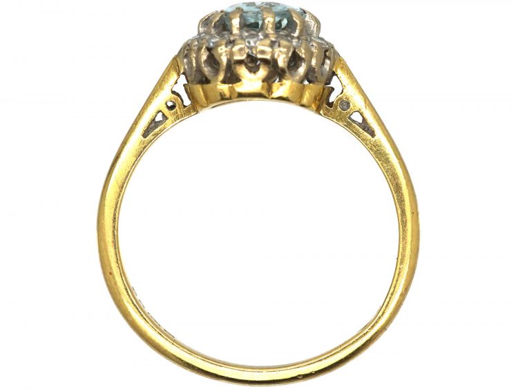 18ct Gold, Aquamarine & Diamond Oval Cluster Ring