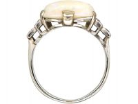 Art Deco 18ct White Gold & Platinum, Cabochon Opal and Diamond Ring