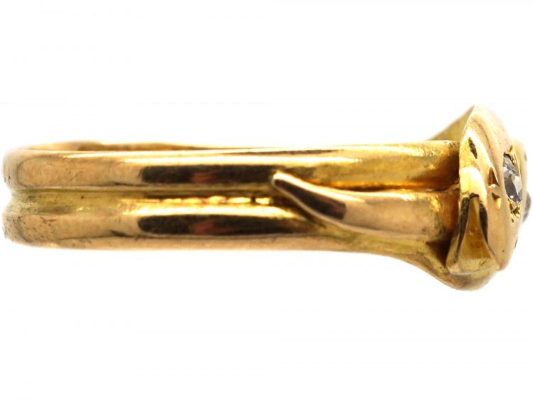 Victorian 15ct Gold Double Snake Ring set with Diamonds